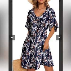 NWT, Dokotoo,Floral Navy Dress, Bow Front,Soft, Flowy,Excellent Condition,Size M